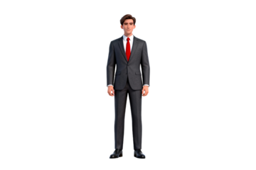 Formal Businessman in Gray Suit with Red Tie