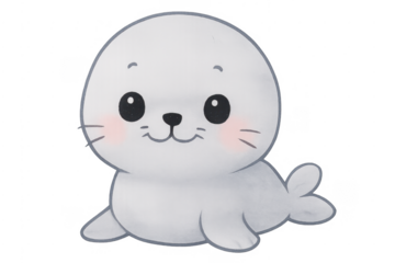 Cute baby seal pup character smiling on transparent background