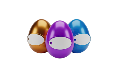 Three metallic Easter eggs with blank labels