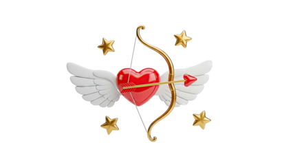 Cupid's Arrow Hitting a Heart with Wings and Stars