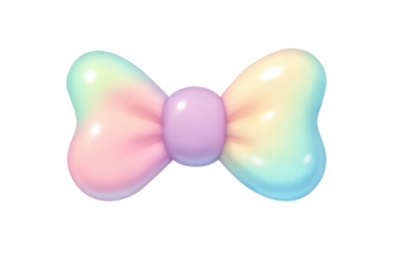 Colorful iridescent 3d bow on transparent background