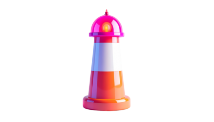 Rendered, stylized traffic cone with vibrant colors against a black backdrop
