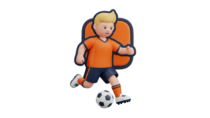 3D Cartoon Football Player Kicking Ball