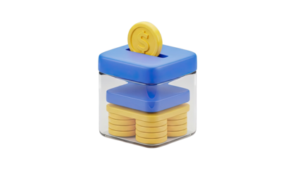 3D Render of a Modern Piggy Bank with Dollar Coin
