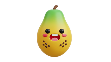 Cute Kawaii Pear with a Happy Expression