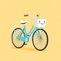 Fototapeta premium Smiling bicycle with basket on yellow.
