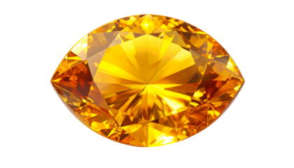 A faceted, radiant golden gemstone with a cushion cut on a black background
