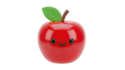 Cute Red Apple with Smiling Face and Leaf