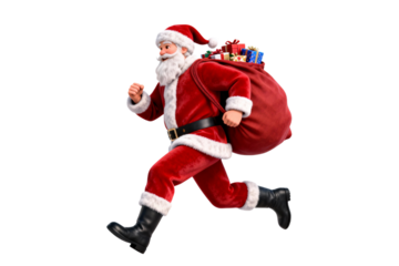 Santa Claus Running with Gift Sack on Christmas Eve