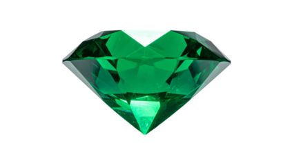 Brilliant, faceted, green gemstone against stark black background