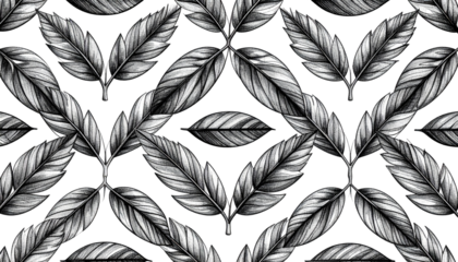 Intricate grayscale pattern of intersecting stylized leaves on a dark background