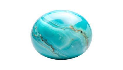 Translucent sphere with layered turquoise and brown textures, isolated