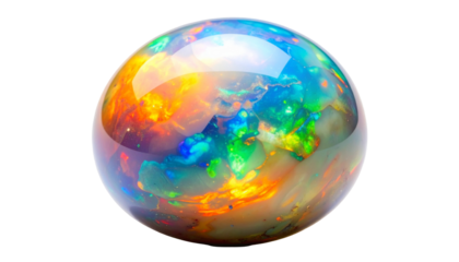 Vivid gemstone sphere, iridescent colors shimmering within, dark background