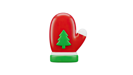 Red Christmas Mitten with Green Tree Icon