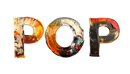 Colorful, textured "POP" lettering against a black background