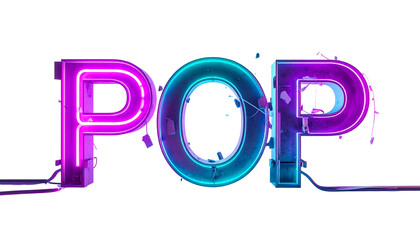 Neon-lit word "POP", digital art with vibrant gradients and fractured effect