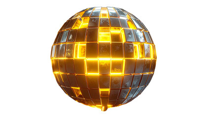 A glowing orb comprised of geometric, reflective golden squares