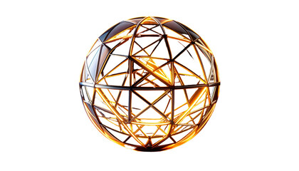 Geometric sphere of interconnected golden bars, glowing with inner light