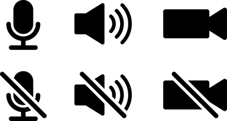 音声と映像を表すマイク・スピーカー・カメラのアイコン（Media Icons of Microphone, Speaker, and Video Camera）
