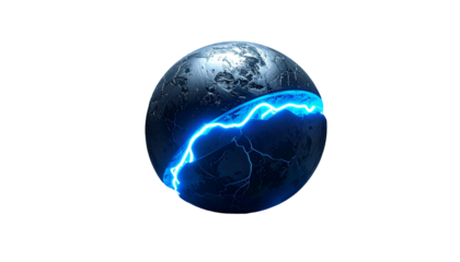 Metallic sphere split by electric energy against a black void