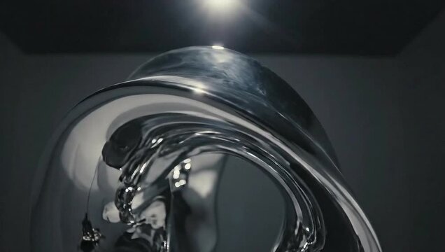 Abstract Metal Sculpture in Dark Room with Spotlight.