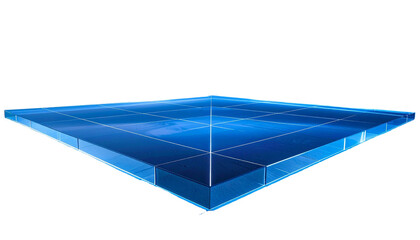 Abstract blue geometric shape with grid, isolated on black background