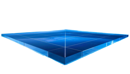 Abstract blue geometric shape with grid, isolated on black background