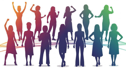 Fototapeta premium A vibrant vector graphic illustration of diverse people in colorful silhouettes celebrating together