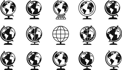 World globe icons set vector illustration, black earth geography symbols collection, school education atlas globes for travel, navigation, map, global studies design © Goutom