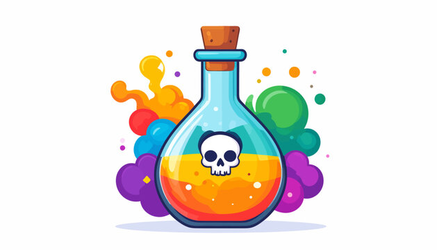 Poison Bottle with Skull Symbol and Colorful Smoke Illustration - A Mysterious Potion in a Glass Flask