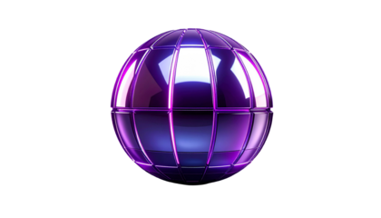 A geometric purple sphere, segmented with metallic highlights on black