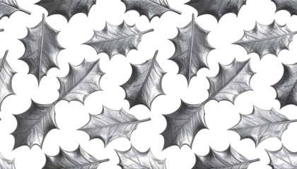 Repeating silver holly leaves on a black background