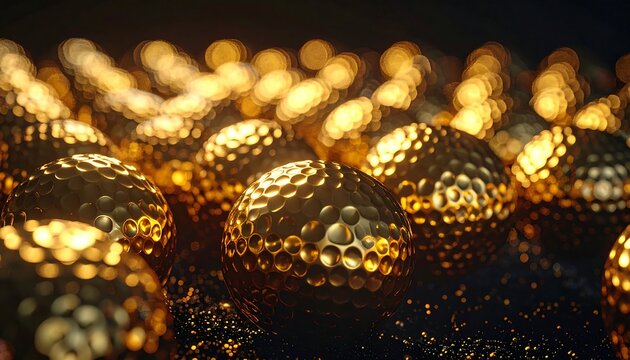 Golden Orbs with Intricate Patterns and Bokeh Lights.