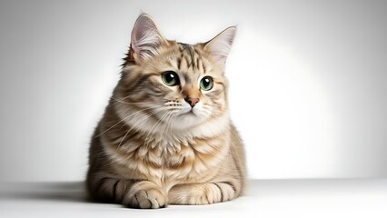 Obraz premium Curious cat looking upward, expressive eyes, natural light, shallow depth of field