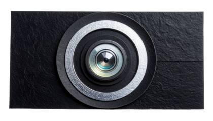 Close-up of camera lens on a textured black rectangular device