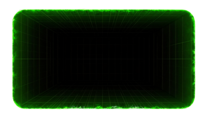 Green energy tunnel, grid interior, glowing edges, black center