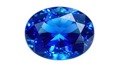 A flawless, brilliant cut sapphire gemstone isolated against a black background