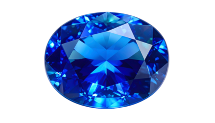A flawless, brilliant cut sapphire gemstone isolated against a black background