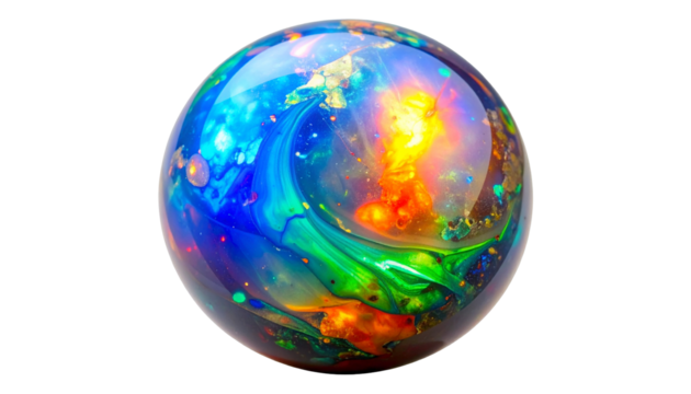 Vibrant, swirling orb with a cosmos of colors, set against black - Powered by Adobe