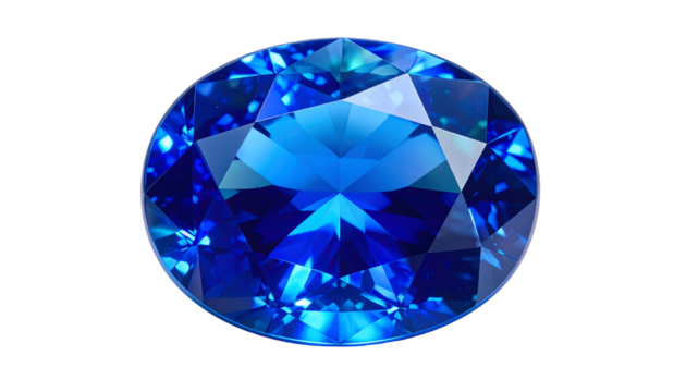 A flawless, brilliant cut sapphire gemstone isolated against a black background - Powered by Adobe