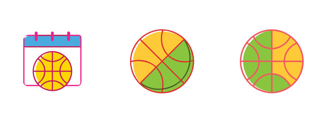 Basketball icon set in various colors isolated on transparent background
