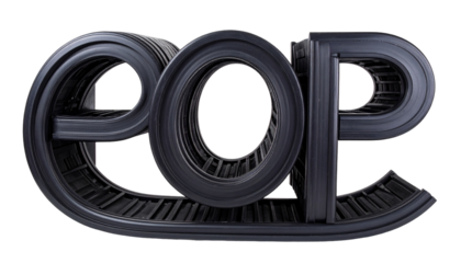 3D stylized text forming "EOP" in a dark gray metallic design