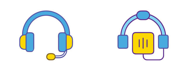 Headphones illustrations in simple flat design style