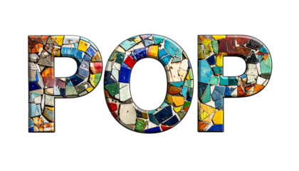 POP" mosaic text against black background