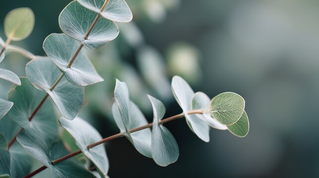 Blurred Eucalyptus Branches Background with Sage Green Highlights