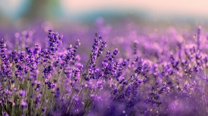 Fototapeta premium Blurred Lavender Field Background with Purple Violet Soft Focus.