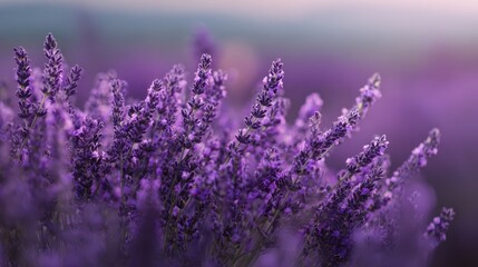 Fototapeta premium Blurred Lavender Field Background with Purple Violet Soft Focus.