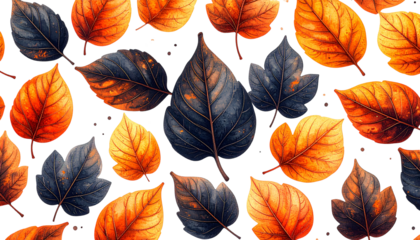 A repeating pattern of vibrant fall foliage on a black background