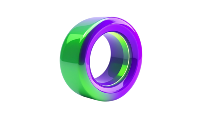 Shiny, abstract, ring-shaped object with vibrant green/purple gradient