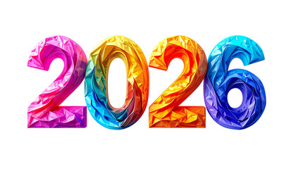 Colorful sculpted numerals spell out the year 2026